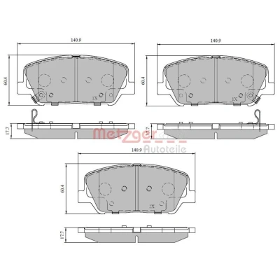 Kuva METZGER 1170780 Jarrupalat Etuakseli akustisella kulumavaroittimella KIA: cee‘d II Sportswagon, Hatchback, Optima / K5