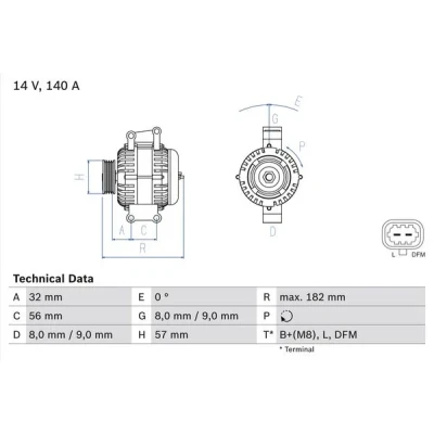 Kuva BOSCH 0 986 046 200 Laturi 14V 140A SAAB: 9 3 Sedan