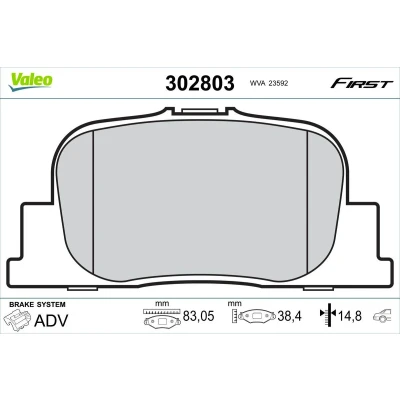 Kuva VALEO 302803 Jarrupalat Taka akseli ilman kulumisenilmaisinta ruuveja, huudonvaimennuspeltiä TOYOTA: Camry IV Sedan