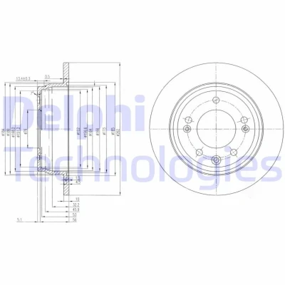 Kuva DELPHI BG4082C Jarrulevyt 262 10 5 täysi pinnoitettu käsittelemätön ilman pyöränlaakeria, ABS sensorirengasta KIA: cee‘d I Farmari, Sportage III