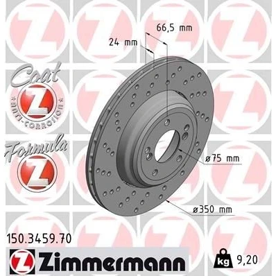 Kuva ZIMMERMANN FORMULA Z COAT 150.3459.70 Jarrulevyt 350 24 7/5 5 120 Tuuletettu, reijitetty, kaksiosainen jarrulevy pinnoitettu Seostettu / hiilletty
