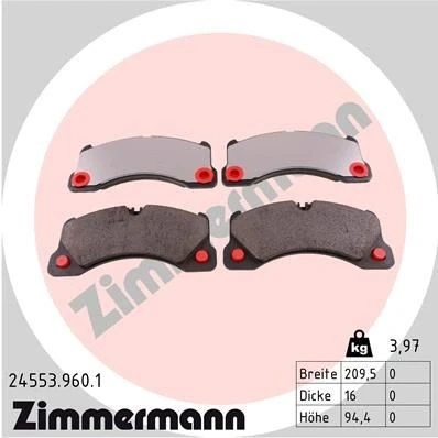 Kuva ZIMMERMANN 24553.960.1 Jarrupalat Kulumisenilmaisemelle Valokuva vastaa toimituslaajuutta PORSCHE: Macan, Panamera, Cayenne, VOLKSWAGEN: Touareg II