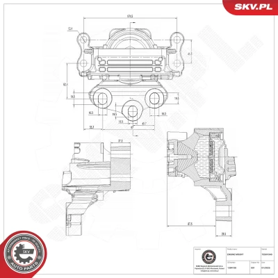 Kuva ESEN SKV 75SKV340 Moottorin Kumityyny Oikea Hydrolaakeri Alumiini, Kumi 175mm 117mm FORD: Transit Mk6 Bussi, Van, Tourneo