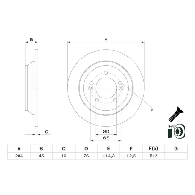 Kuva BOSCH 0 986 479 G28 Jarrulevyt 284 10 5 114,3 täysi pinnoitettu Ruuveilla KIA: SOUL 2