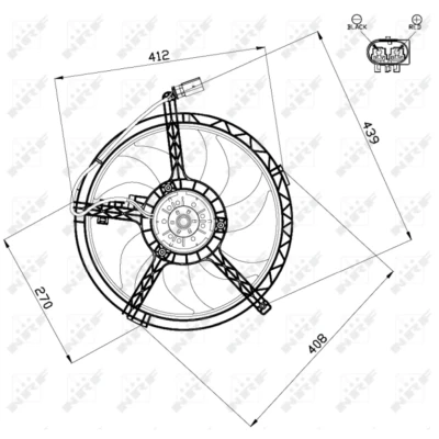 Kuva NRF 47509 Jäähdyttimen Tuuletin 390 12 150 Jäähdytystuulettimen kehällä Ohjainlaitteella MINI: Hatchback