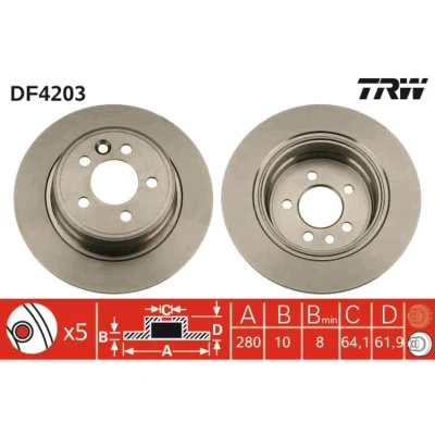 Kuva TRW DF4203 Jarrulevyt 280 10 5 100 täysi Lakattu ROVER: 75
