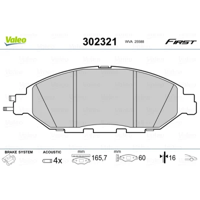 Kuva VALEO 302321 Jarrupalat Etuakseli Sis. kulumisenilmaisimen Huudonvaimennuspellillä NISSAN: SUNNY 1, 2