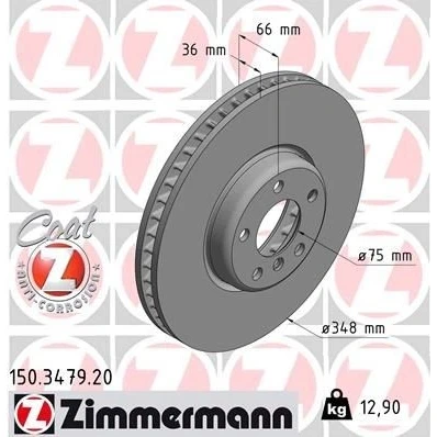 Kuva ZIMMERMANN COAT Z 150.3479.20 Jarrulevyt 348 36 6/5 5 120 tuuletettu sisältä pinnoitettu hiiliteräs BMW: Touring, GT, Sedan