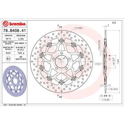 Kuva BREMBO Jarrulevy Serie Oro Edessä 300mm 5mm 5 reijitetty, kaksiosainen jarrulevy, kelluva 78B40841 Jarrulevyt