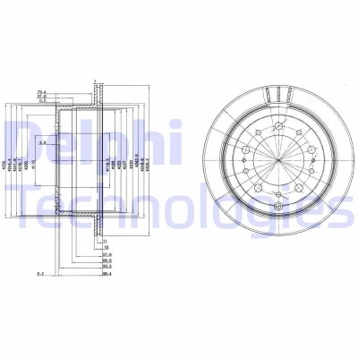 Kuva DELPHI BG3534 Jarrulevyt 330 18 5 Tuuletettu rasvattu käsittelemätön ilman pyöränlaakeria, ABS sensorirengasta TOYOTA: Land Cruiser 100