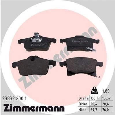 Kuva ZIMMERMANN 23832.200.1 Jarrupalat akustisella kulumavaroittimella Valokuva vastaa toimituslaajuutta OPEL: Astra H Caravan, Corsa D Hatchback, Zafira B