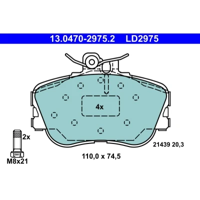 Kuva ATE Ceramic 13.0470 2975.2 Jarrupalat Kulumisenilmaisemelle, Ilman kulumisenilmaisinta Jarrusatulan ruuveilla MERCEDES BENZ: C sarja Sedan