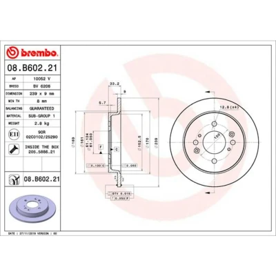 Kuva BREMBO 08.B602.21 Jarrulevyt 239 9 4 täysi pinnoitettu Ruuveilla HONDA: JAZZ