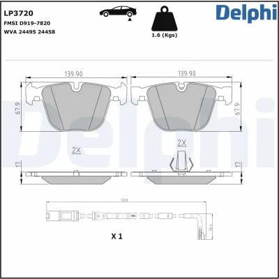 Kuva DELPHI LP3720 Jarrupalat Sis. kulumisenilmaisimen Huudonvaimennuspellillä Tarvikkeilla BMW: X6 (E71, E72) xDrive 50 i 2007 2014