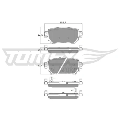 Kuva TOMEX brakes TX 18 27 Jarrupalat Taka akseli akustisella kulumavaroittimella NISSAN: Qashqai 2, Leaf II, X Trail, RENAULT: Kadjar, Koleos 2