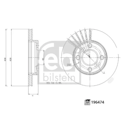 Kuva FEBI BILSTEIN Jarrulevy Etuakseli 238mm 17mm 5 aukko 100mm tuuletettu sisältä 196474 Jarrulevyt