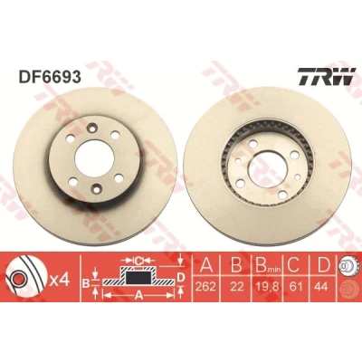 Kuva TRW DF6693 Jarrulevyt 262 22 4 100 Tuuletettu Lakattu