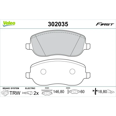 Kuva VALEO 302035 Jarrupalat Etuakseli Sis. kulumisenilmaisimen PEUGEOT: Expert I, 807 MPV, CITROËN: C8 II, Jumpy I FIAT: Scudo Van
