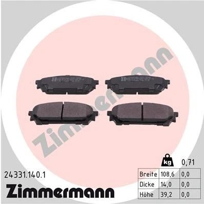 Kuva ZIMMERMANN 24331.140.1 Jarrupalat Valokuva vastaa toimituslaajuutta SUBARU: Impreza II Sedan, Farmari