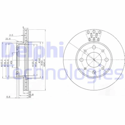 Kuva DELPHI BG3425 Jarrulevyt 240 20 4 Tuuletettu rasvattu käsittelemätön ilman pyöränlaakeria, ABS sensorirengasta FIAT: Siena