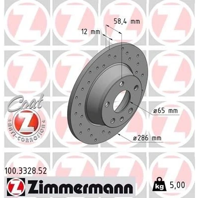 Kuva ZIMMERMANN 100.3328.52 Jarrulevyt 286 12 6/5 5 112 täysi, reijitetty pinnoitettu AUDI: TT Coupe