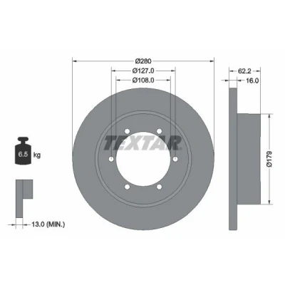 Kuva TEXTAR 92308500 Jarrulevyt 280 16 06/06 127 täysi NISSAN: Cabstar
