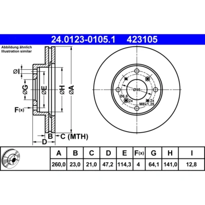 Kuva ATE 24.0123 0105.1 Jarrulevyt 260,0 23,0 4 114,3 Tuuletettu HONDA: Accord 6 Limousine, Prelude 4, V