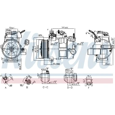 Kuva NISSENS 890800 Ilmastoinnin Kompressori 7SBH17C 12 PAG 46 R 134a FORD: Tourneo Connect / Grand V408 Farmari
