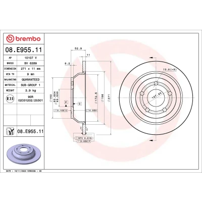 Kuva BREMBO Jarrulevy FORD: Puma SUV 271mm 11mm 5 täysi pinnoitettu 08.E955.11 2413300,L1TC2A315AA Jarrulevyt