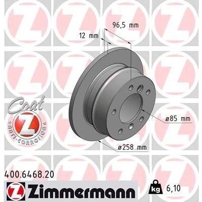 Kuva ZIMMERMANN COAT Z 400.6468.20 Jarrulevyt 258 12 7/5 5 130 täysi pinnoitettu hiiliteräs VOLKSWAGEN: LT 28 46 2 Kasten, 35 II Bussi