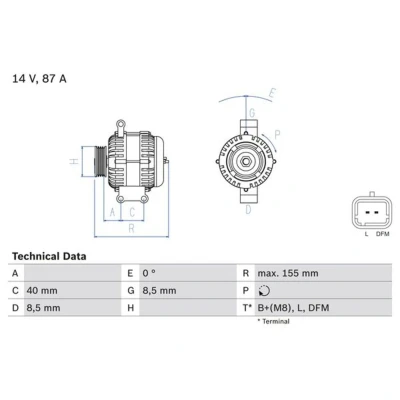 Kuva BOSCH 0 986 042 720 Laturi 14V 87A RENAULT: Scénic 1, CLIO 2, Megane I Grandtour