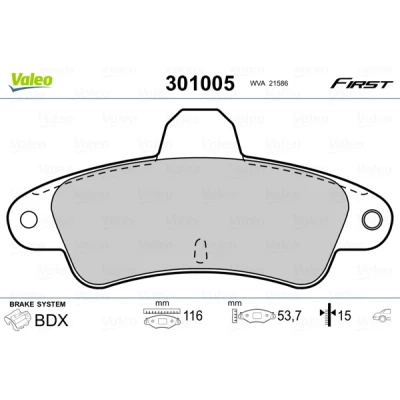 Kuva VALEO 301005 Jarrupalat FIRST Taka akseli ilman kulumisenilmaisinta huudonvaimennuspeltiä FORD: MONDEO 2, 2 Kombi, 1
