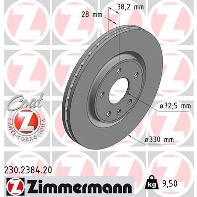 Kuva ZIMMERMANN COAT Z 230.2384.20 Jarrulevyt 330 28 6/5 5 127 tuuletettu sisältä pinnoitettu hiiliteräs DODGE: Journey MPV, CHRYSLER: GRAND 5OYAGER