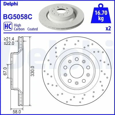 Kuva DELPHI Jarrulevy 330mm 22mm 5 Tuuletettu, reijitetty BG5058C Jarrulevyt
