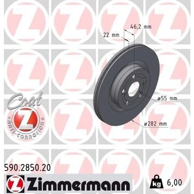 Kuva ZIMMERMANN 590.2850.20 Jarrulevyt 282 22 7/5 5 100 tuuletettu sisältä pinnoitettu
