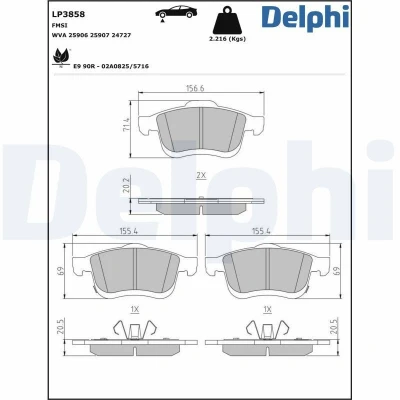 Kuva DELPHI LP3858 Jarrupalat akustisella kulumavaroittimella Huudonvaimennuspellillä Ilman tarvikkeita FIAT: 500L