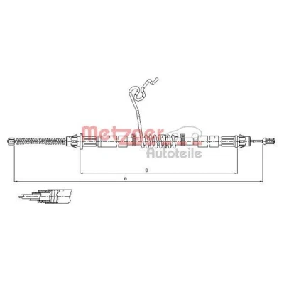Kuva METZGER 11.5668 Käsijarruvaijeri Taakse, oikea 1283/990 Rumpujarru COFLE FORD: Transit Mk6 Van, Mk5 Bussi, Van