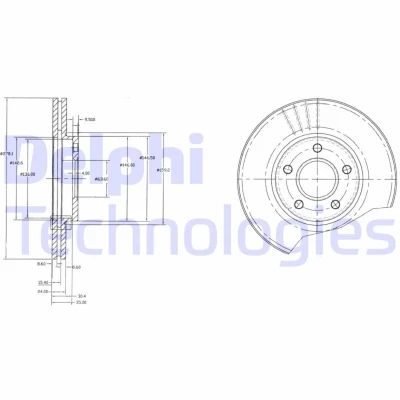 Kuva DELPHI BG3826 Jarrulevyt 278 24 5 Tuuletettu rasvattu käsittelemätön ilman pyöränlaakeria, ABS sensorirengasta FORD: Transit Connect Mk1 Van