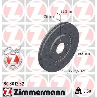 Kuva ZIMMERMANN SPORT COAT Z 180.3012.52 Jarrulevyt 282 26 6/4 4 108 Tuuletettu, ulko, reijitetty pinnoitettu PEUGEOT: 406 Sedan, Farmari