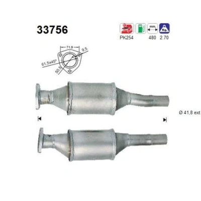 Kuva AS 33756 Katalysaattori 480mm VOLKSWAGEN: GOLF 3