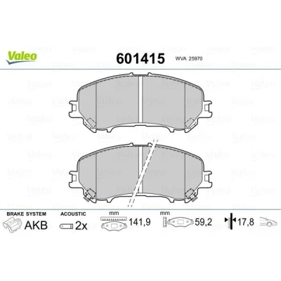 Kuva VALEO 601415 Jarrupalat Etuakseli Sis. kulumisenilmaisimen Huudonvaimennuspellillä NISSAN: Qashqai 2, RENAULT: Kadjar, Koleos 2