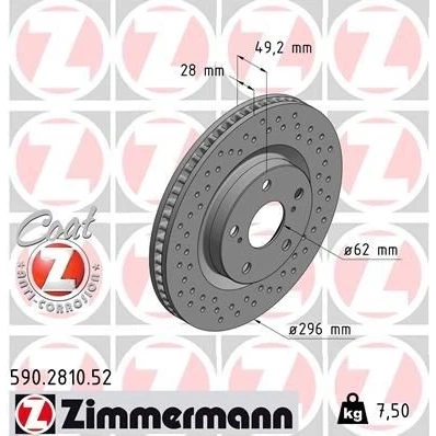 Kuva ZIMMERMANN SPORT COAT Z 590.2810.52 Jarrulevyt 296 28 7/5 5 114 tuuletettu sisältä, reijitetty pinnoitettu TOYOTA: RAV4 III SUV, IV SUV