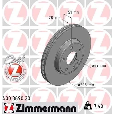 Kuva ZIMMERMANN COAT Z 400.3690.20 Jarrulevyt 295 28 6/5 5 112 tuuletettu sisältä pinnoitettu hiiliteräs MERCEDES BENZ: B sarja, CLA Coupe, Farmari