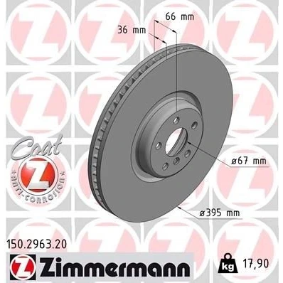 Kuva ZIMMERMANN 150.2963.20 Jarrulevyt 395 36 6/5 5 112 tuuletettu sisältä pinnoitettu hiiliteräs BMW: 7