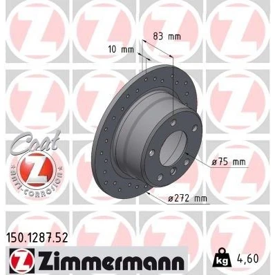 Kuva ZIMMERMANN SPORT COAT Z 150.1287.52 Jarrulevyt 272 10 6/5 5 120 täysi, reijitetty pinnoitettu hiiliteräs BMW: Z3 Roadster
