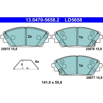 Kuva ATE 13.0470 5658.2 Jarrupalat akustisella kulumavaroittimella Tarvikkeilla MAZDA: 3 Hatchback, Sedan, CX