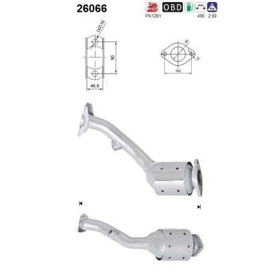 Kuva AS 26066 Katalysaattori Euro 5 490mm MITSUBISHI: ASX SUV (GA0) 1.6 MIVEC, LPG 2010