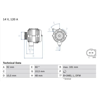 Kuva BOSCH 0 986 042 540 Laturi 14V 120A MERCEDES BENZ: C sarja T modell, Sedan, Sportcoupe