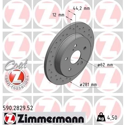 Kuva ZIMMERMANN 590.2829.52 Jarrulevyt 281 12 7/5 5 114 täysi, reijitetty pinnoitettu TOYOTA: C HR