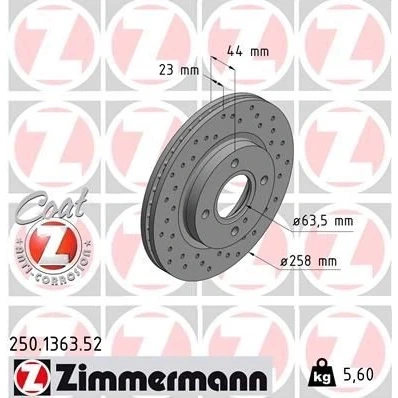 Kuva ZIMMERMANN SPORT COAT Z 250.1363.52 Jarrulevyt 258 23 5/4 4 108 tuuletettu sisältä, reijitetty pinnoitettu FORD: FIESTA 6, 6 Van